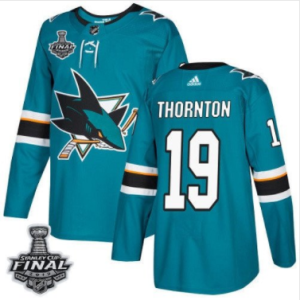 Joe Thornton Sharks Teal Heim Blau 2019 Stanley Cup Final Stitched